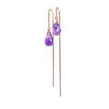 Genuine Amethyst Threader Earrings in 14k Solid Gold, Rose Gold or Sterling Silver - February Birthstone - &quot;Splash&quot; - Gift for Women