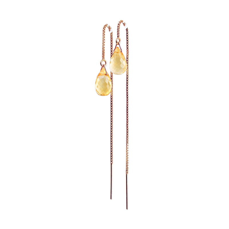 Genuine Citrine Threader Earrings in 14k Solid Gold, Rose Gold or Sterling Silver - November Birthstone - &quot;Splash&quot; - Gift for Women