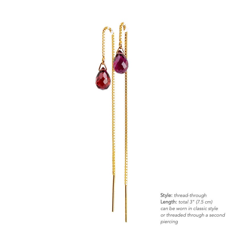 Garnet Threader Earrings - Gold - Boutique Baltique