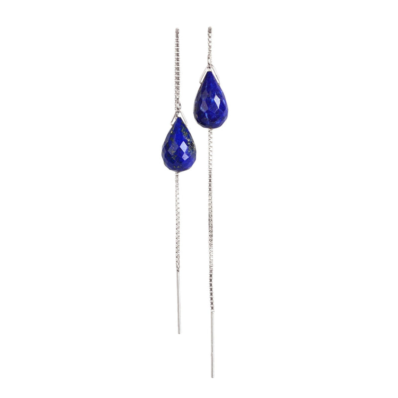 Lapis Lazuli Threader Earrings in 14k Solid Gold, Rose Gold or Sterling Silver - September Birthstone - &quot;Splash&quot; - Gift for Women