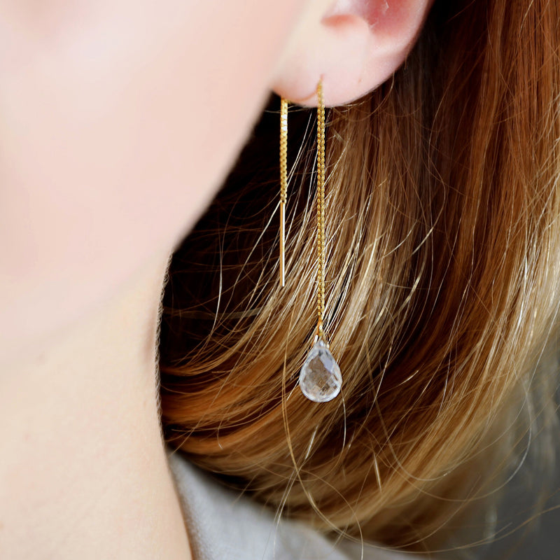 Aquamarine Threader Earrings in 14k Solid Gold, Rose Gold or Sterling Silver - March Birthstone - &quot;Splash&quot; - Gift for Women