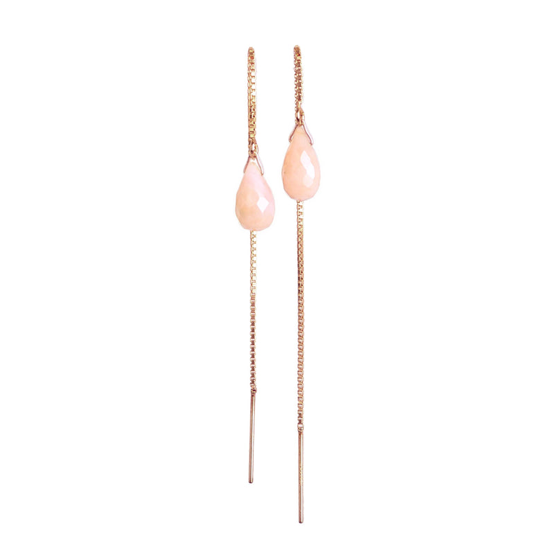 Pink Opal Threader Earrings in 14k Solid Gold, Rose Gold or Sterling Silver - October Birthstone - &quot;Splash&quot; - Gift for Women