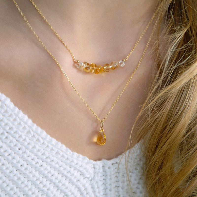 Genuine Citrine Drop Necklace in Gold, Rose Gold or Silver - November Birthstone - Crystal Gemstone Necklace, Personalized Gift For Women