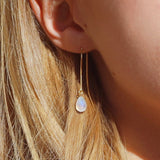 Rainbow Moonstone Threader Earrings in 14k Solid Gold, Rose Gold or Sterling Silver - June Birthstone - &quot;Splash&quot; - Gift for Women