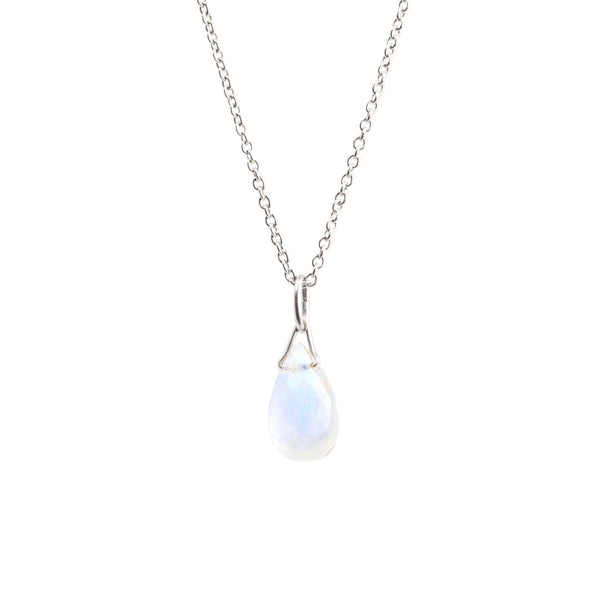 Rainbow Moonstone Drop Necklace in Sterling Silver - Boutique Baltique