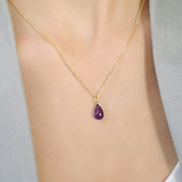 Rose Gold Amethyst Drop Necklace 