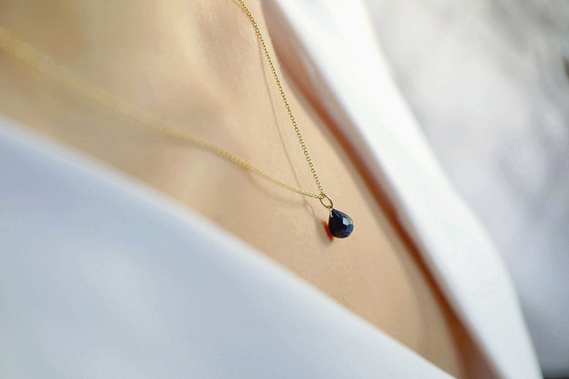 Blue Sapphire Drop Necklace in Gold