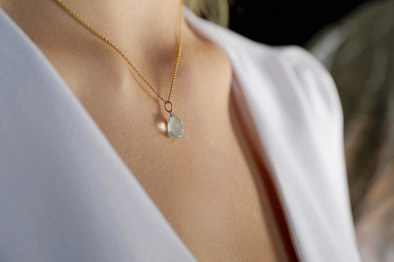 Sky Blue Topaz Drop Necklace in Gold, Rose Gold or Silver - December Birthstone - Crystal Gemstone Necklace, Personalized Gift For Women