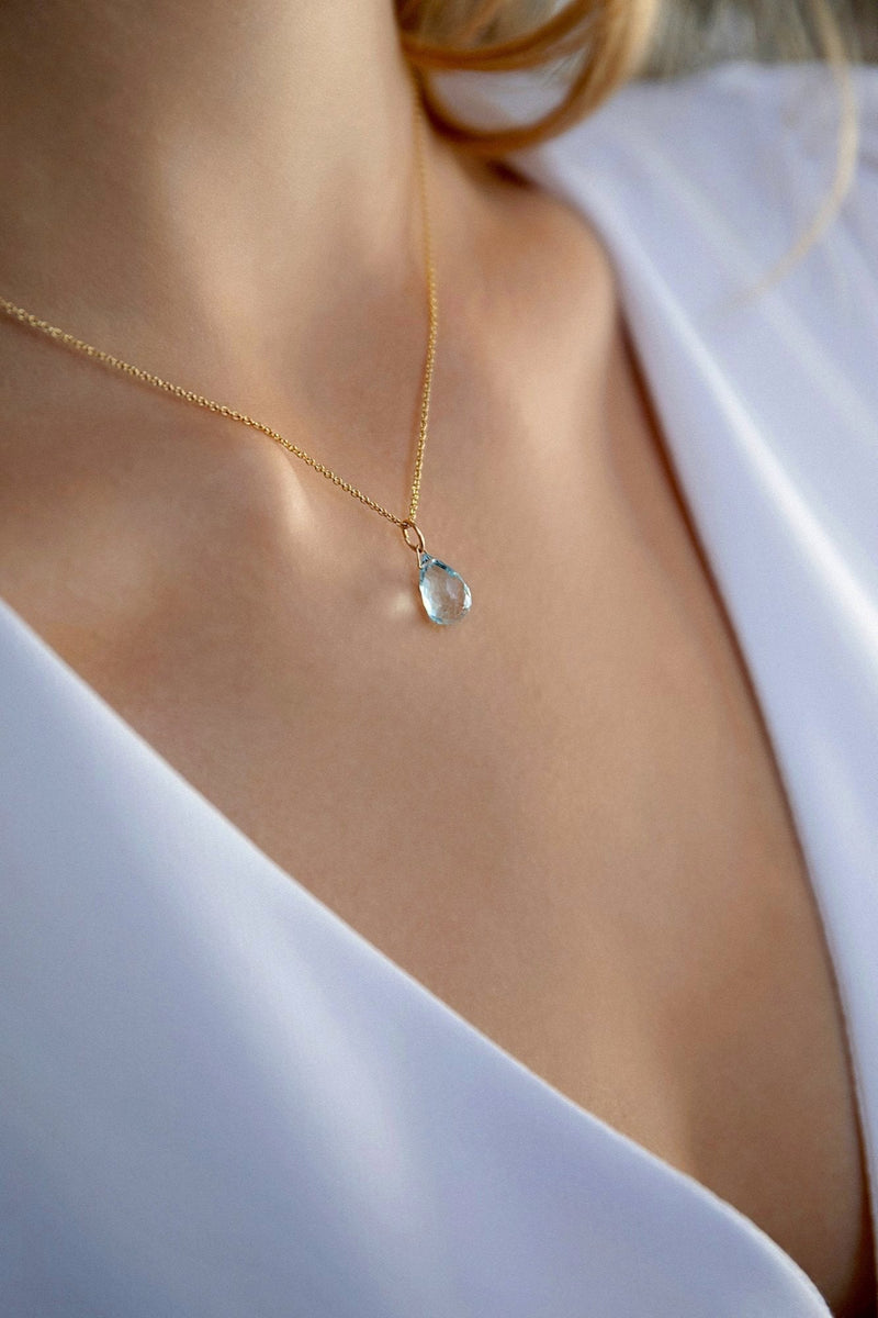 Sky Blue Topaz Drop Necklace in Gold, Rose Gold or Silver - December Birthstone - Crystal Gemstone Necklace, Personalized Gift For Women