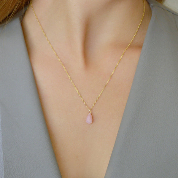 Genuine Pink Opal Drop Necklace in Gold, Rose Gold or Silver - October Birthstone - Crystal Gemstone Necklace, Personalized Gift For Women
