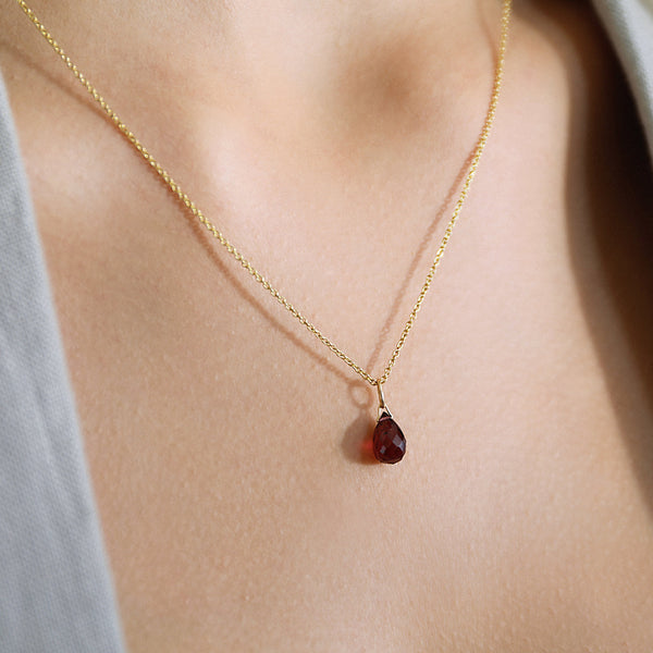 Garnet Drop Necklace in Gold - Boutique Blatique
