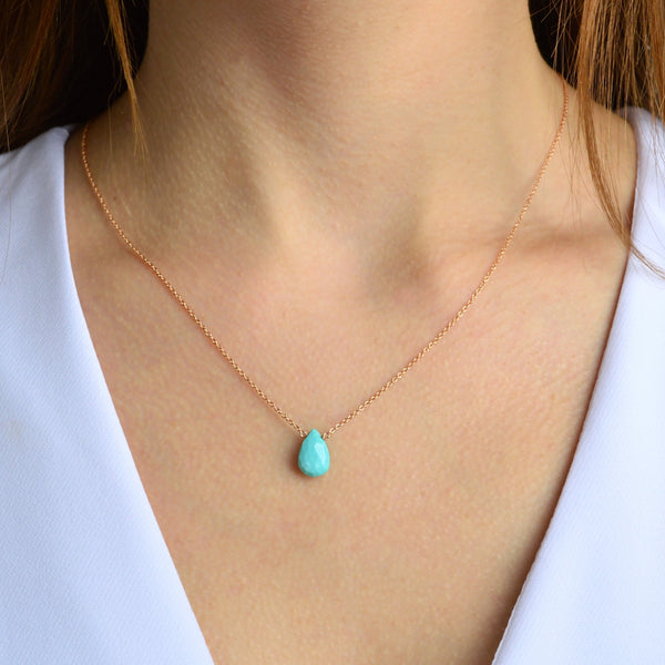American Arizona Turquoise Necklace, Natural Turquoise Pendant Necklace in 14k Gold Filled, Rose or Sterling Silver, Christmas Gift for Her