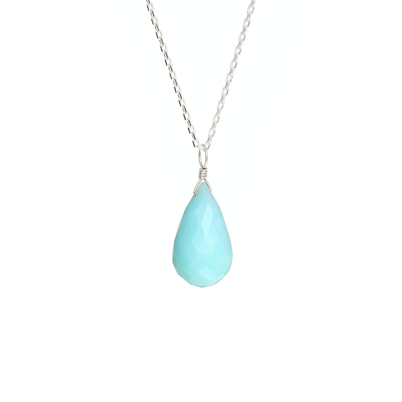Large Blue Opal Pendant Necklace in Silver - Boutique Baltique