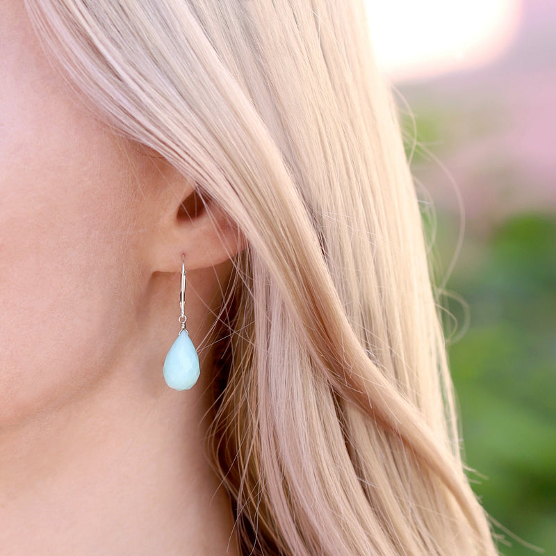 Large Blue Opal Earrings in Silver - Boutique Baltique