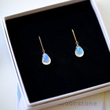 Rainbow Moonstone Earrings in 14k Gold, White, Rose Gold or Sterling Silver, Leverback Earrings, Wire Wrap gemstone drop, Gift for Women
