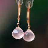 Rose Quartz Earrings, Pink Quartz Dangle Earrings, Minimal Earrings, 14K Rose Gold Earrings, Sterling Silver Earrings