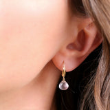 Rose Quartz Earrings, 14k Gold Huggie Earrings, Pink Quartz Dangle Earrings, Solid 14K White Gold, Rose Gold Earrings, Summer Jewelry