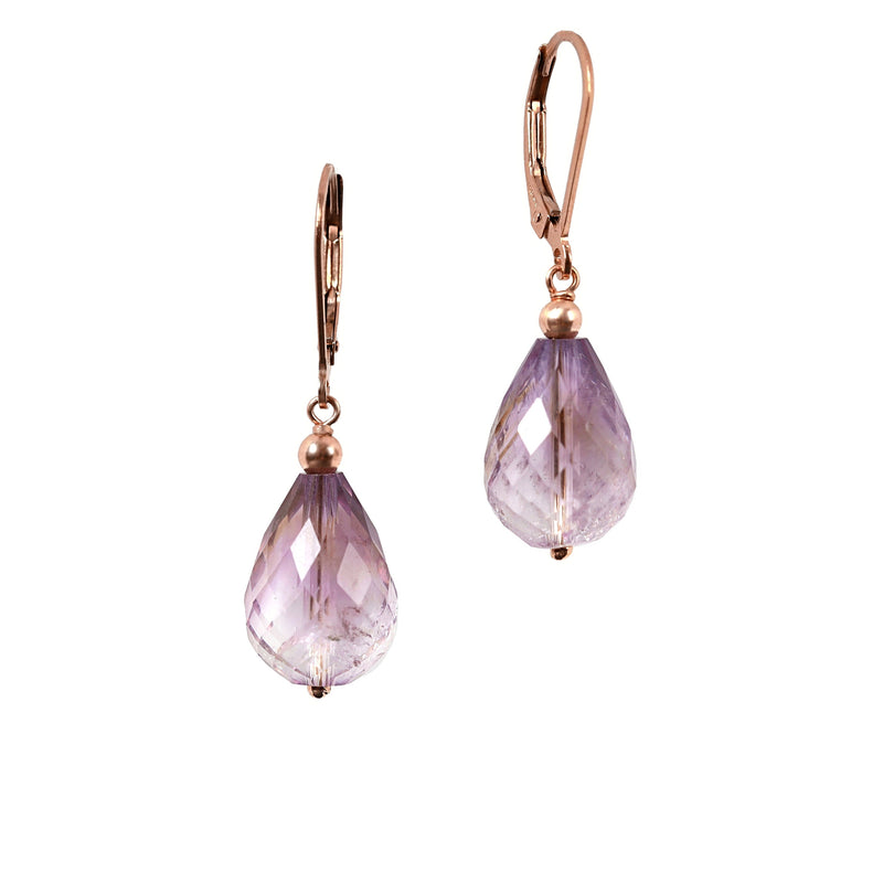 Pink Amethyst Earrings, 14k Gold Earrings, Large Bridal Earrings, Leverback Earrings, Lavender Earrings, Solid Gold Earrings