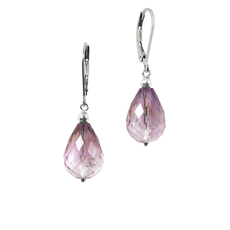 Pink Amethyst Earrings, 14k Gold Earrings, Large Bridal Earrings, Leverback Earrings, Lavender Earrings, Solid Gold Earrings