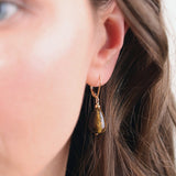 Tiger Eye Earrings, 14k Gold Earrings, Large Earrings, Leverback Earrings. Solid Gold Earrings, Summer Jewelry