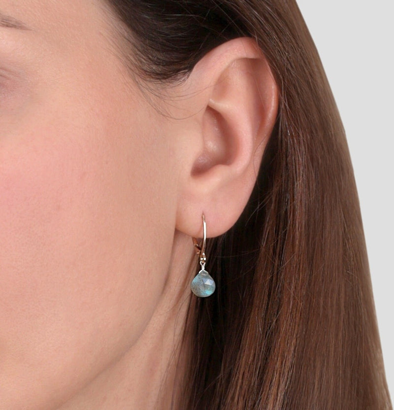 Labradorite Earrings, Heart Dangle Earrings, Gray Gemstone Drop Earrings, 14k Rose Gold Earrings, Sterling Silver Earrings, Handmade Jewelry
