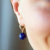 14k Gold Lapis Lazuli Earrings, Disco Ball Earrings, Solid Rose Gold, Dangle Drop Earrings, Handmade Jewelry