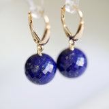 14k Gold Lapis Lazuli Earrings, Disco Ball Earrings, Solid Rose Gold, Dangle Drop Earrings, Handmade Jewelry