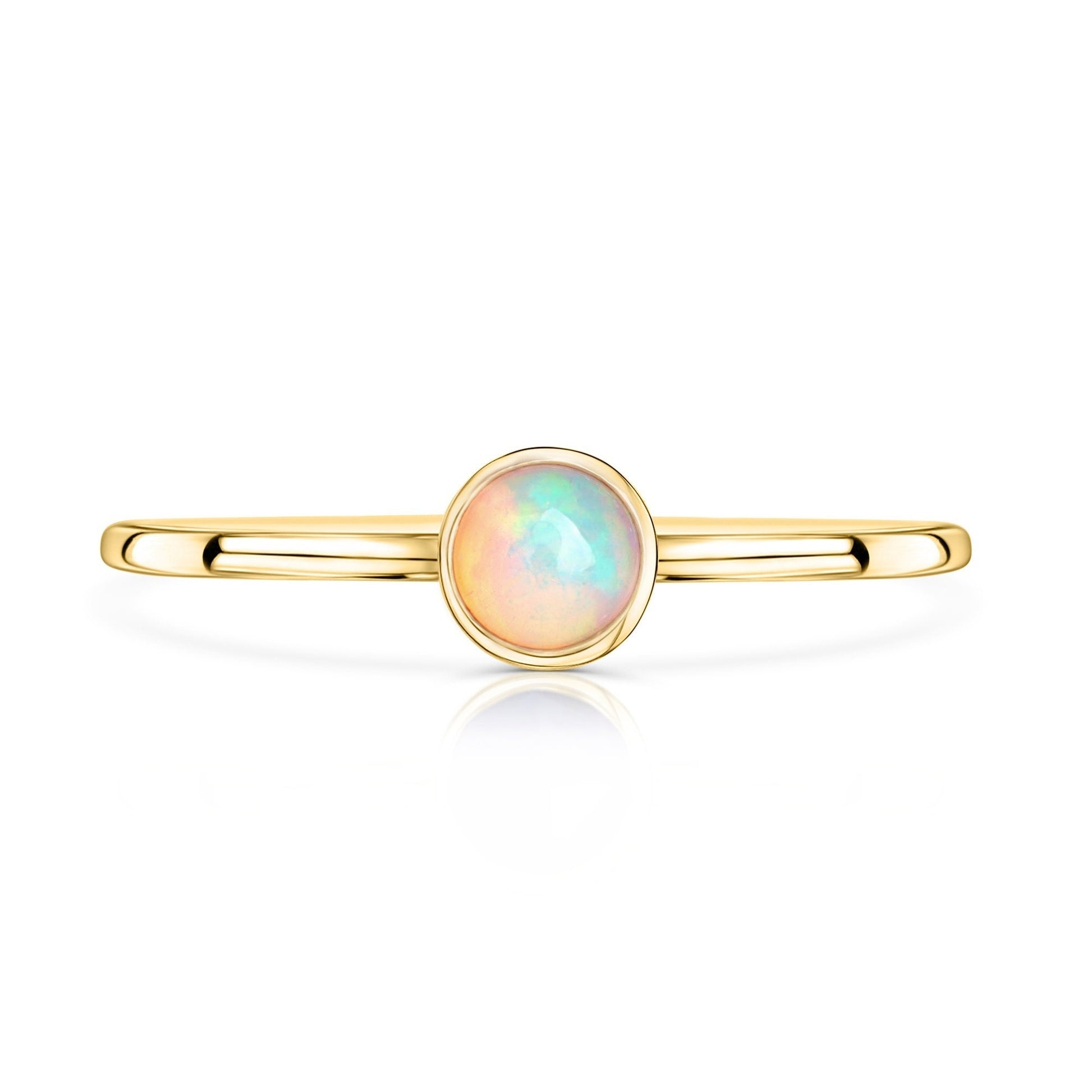 14k Gold Ethiopian Opal Ring, 14k Solid Rose Gold Genuine Opal Ring, Dainty Stackable Ring, Minimalist Ring, Handmade Jewelry