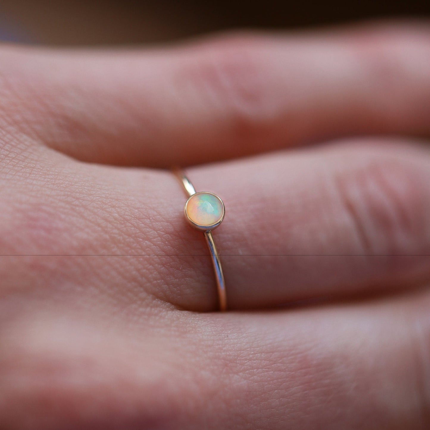 14k Gold Ethiopian Opal Ring, 14k Solid Rose Gold Genuine Opal Ring, Dainty Stackable Ring, Minimalist Ring, Handmade Jewelry