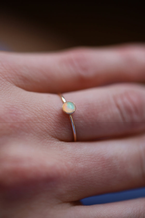 14k Gold Ethiopian Opal Ring, 14k Solid Rose Gold Genuine Opal Ring, Dainty Stackable Ring, Minimalist Ring, Handmade Jewelry