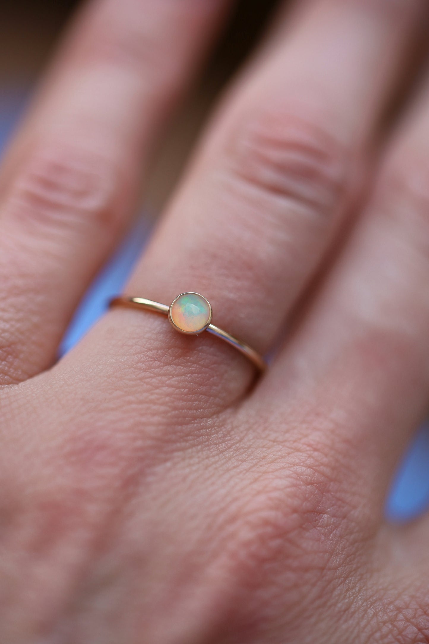 14k Gold Ethiopian Opal Ring, 14k Solid Rose Gold Genuine Opal Ring, Dainty Stackable Ring, Minimalist Ring, Handmade Jewelry