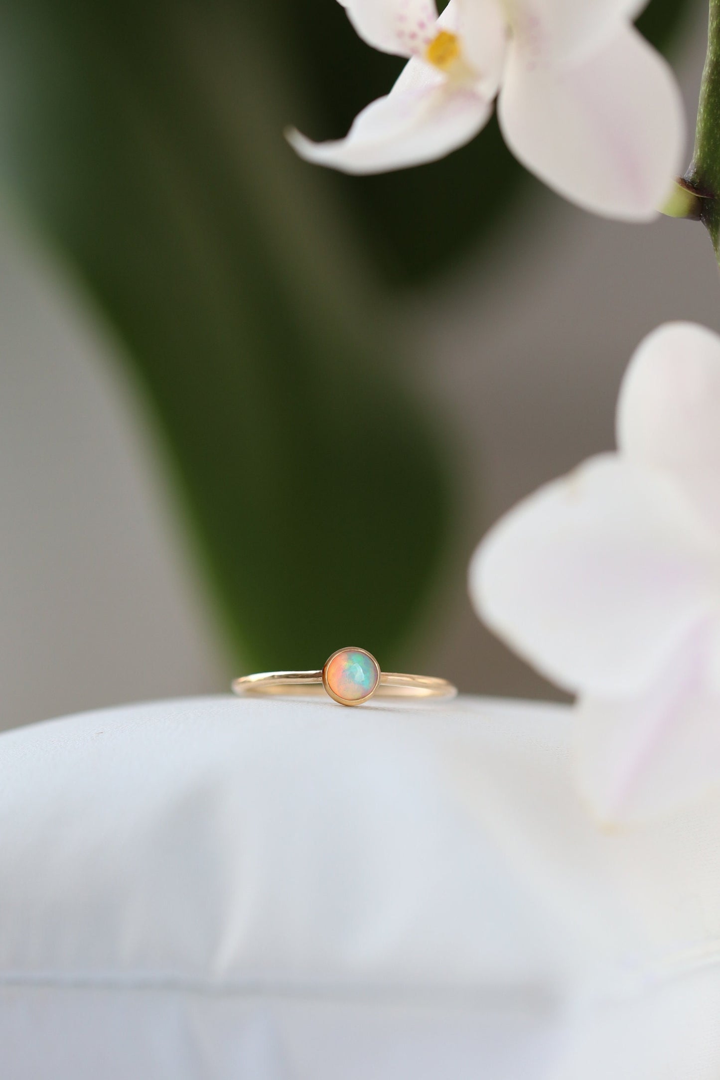 14k Gold Ethiopian Opal Ring, 14k Solid Rose Gold Genuine Opal Ring, Dainty Stackable Ring, Minimalist Ring, Handmade Jewelry