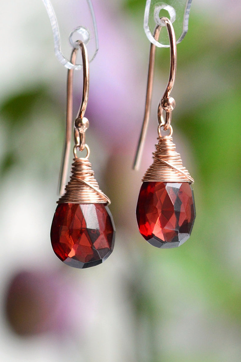 Mozambique Garnet earrings in 14k Rose Gold