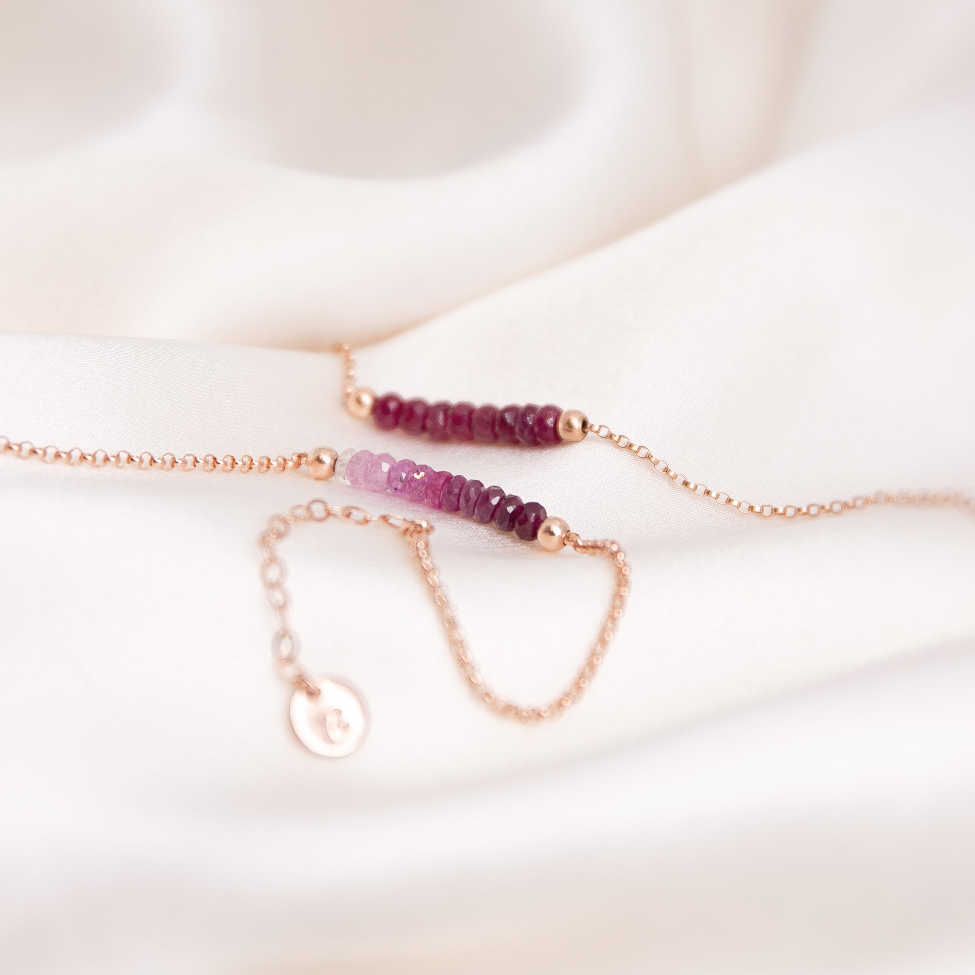 Ombre Ruby Anklet with initials in Rose Gold - Boutique Baltique